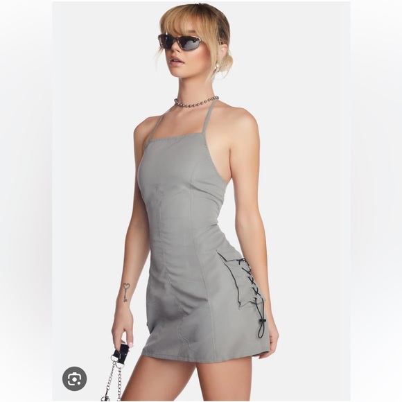 NWT Motel X Jacquie Schmidt bungee cord cargo pocket Mini halter tie neck dress - Picture 14 of 16